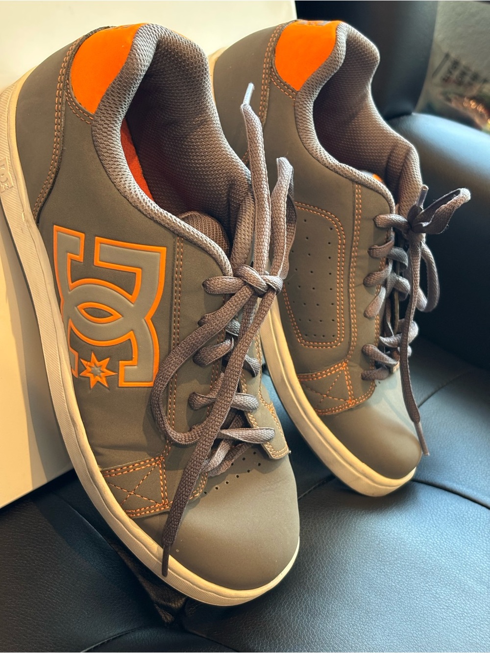 DC Shoes Men's Skate Sneakers - Gray/ Orange, Size 8, Low-Top Leather